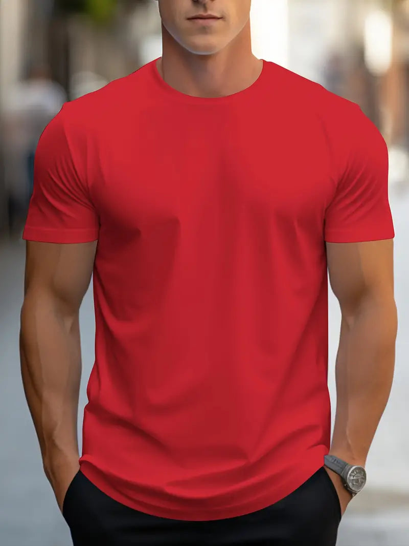 Herren-T-Shirt | Baumwolle | Kurzarm | Rundhals | Regular Fit | Modern-Rot-S-Luzern Mode