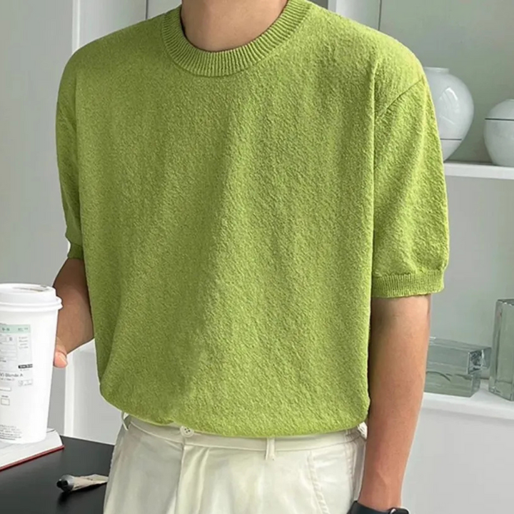 Herren Strickpullover mit Rundhalsausschnitt und Rippbündchen-Hellgrün-S-Luzern Mode