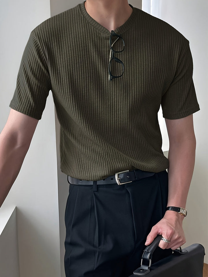 Geripptes Herren T-Shirt - Stilvolles Basic für Alltag-Luzern Mode