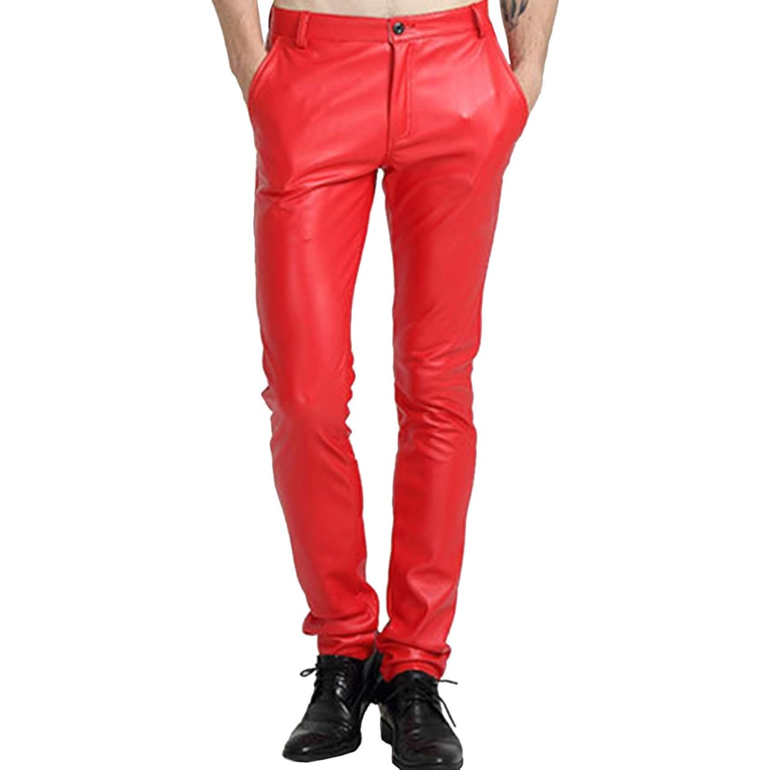 Herren Lederhose Slim Fit - Modische Lederjeans kaufen-Rot-28-Luzern Mode
