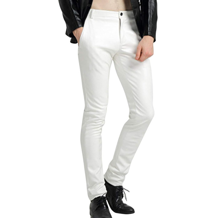 Herren Lederhose Slim Fit - Modische Lederjeans kaufen-Weiß-28-Luzern Mode
