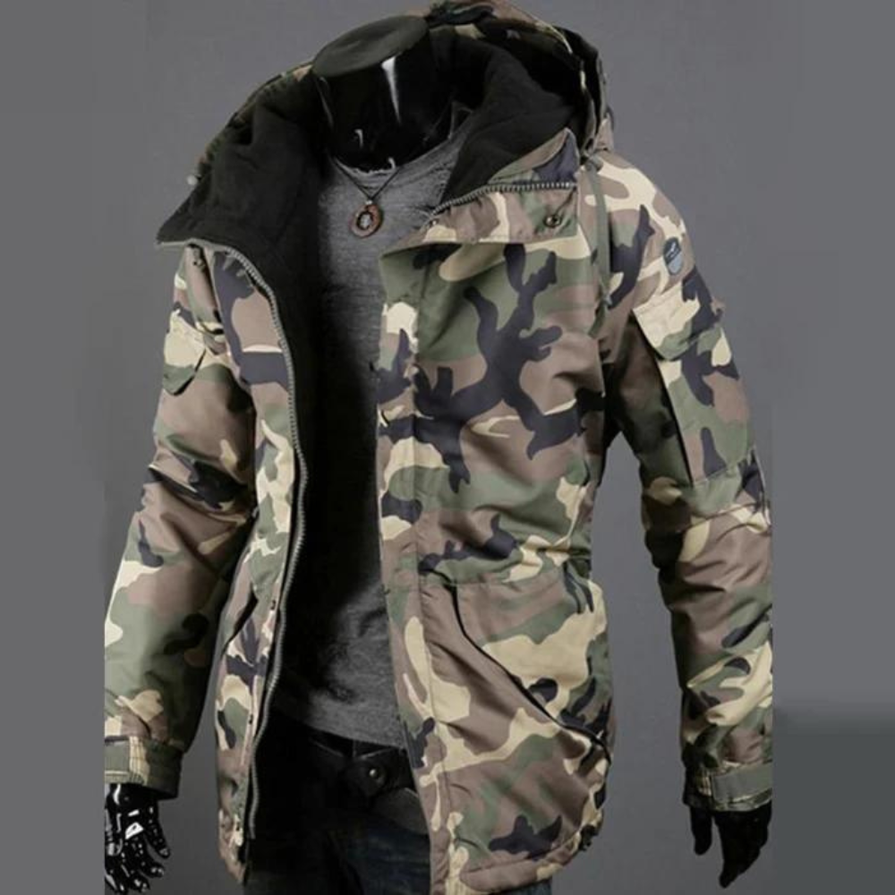 Herren Winterjacke Camouflage Parka mit Kapuze Outdoor-Grün-S-Luzern Mode