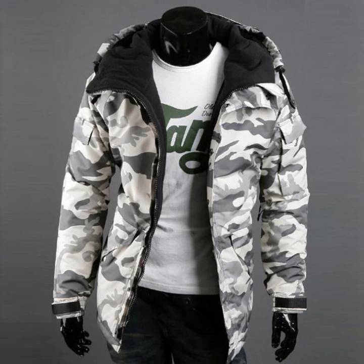 Herren Winterjacke Camouflage Parka mit Kapuze Outdoor-Weiß-S-Luzern Mode