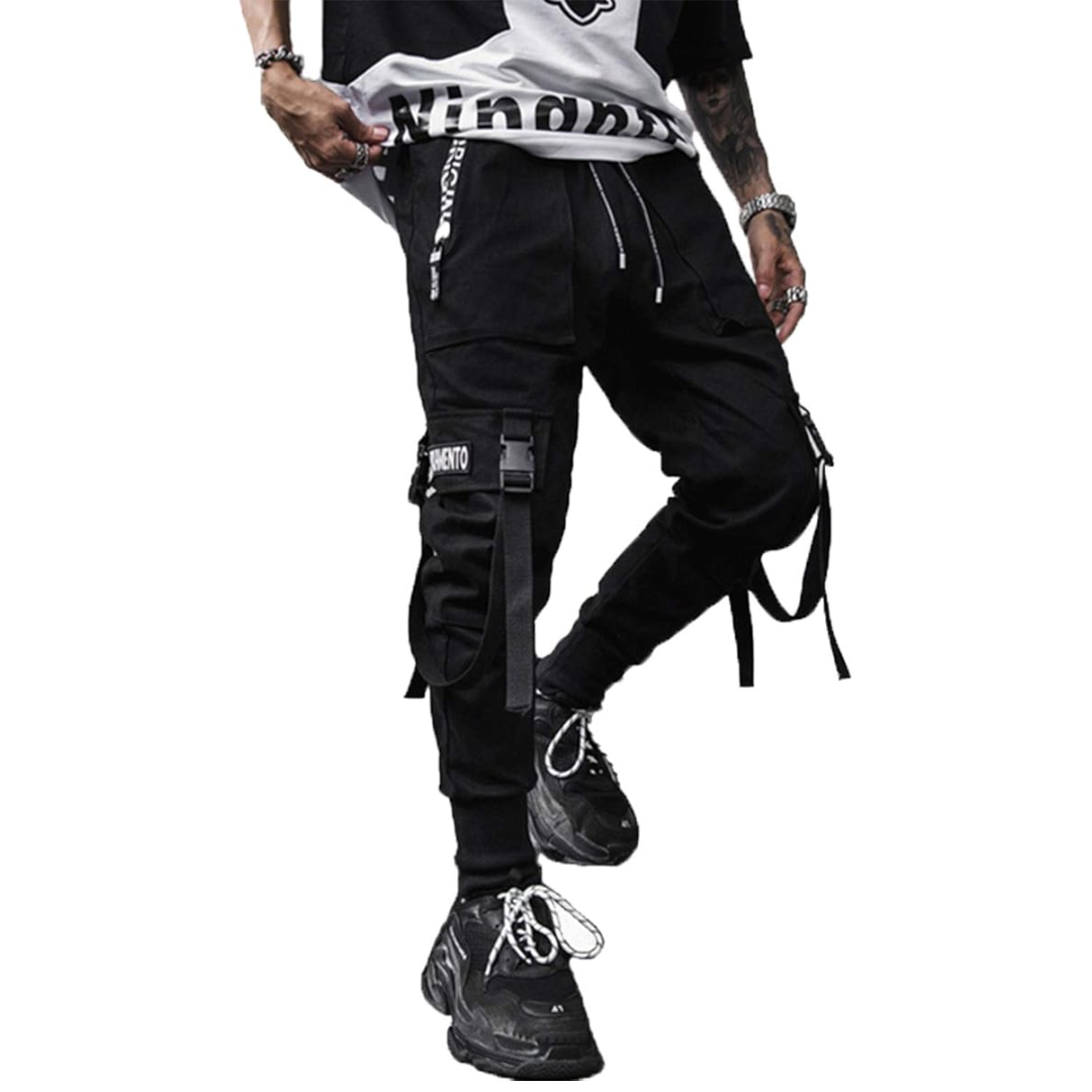 Herren Cargohose mit Taschen und Gürteldetails Streetwear-Schwarz-XS-Luzern Mode
