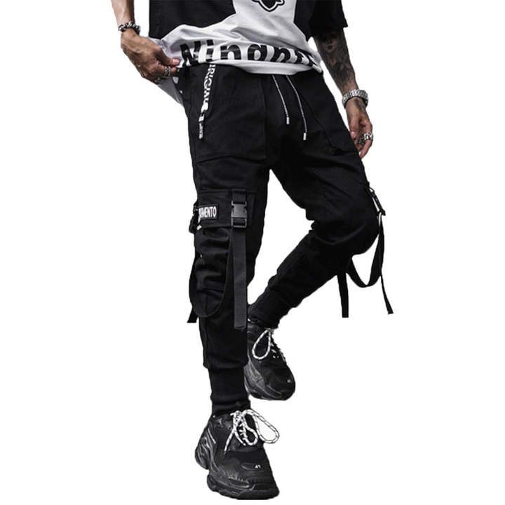 Herren Cargohose mit Taschen und Gürteldetails Streetwear-Schwarz-XS-Luzern Mode