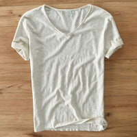 Leinen Shirt Herren | V-Ausschnitt Sommerhemd | Leicht | Atmungsaktiv Baumwolle-Beige-M-Luzern Mode