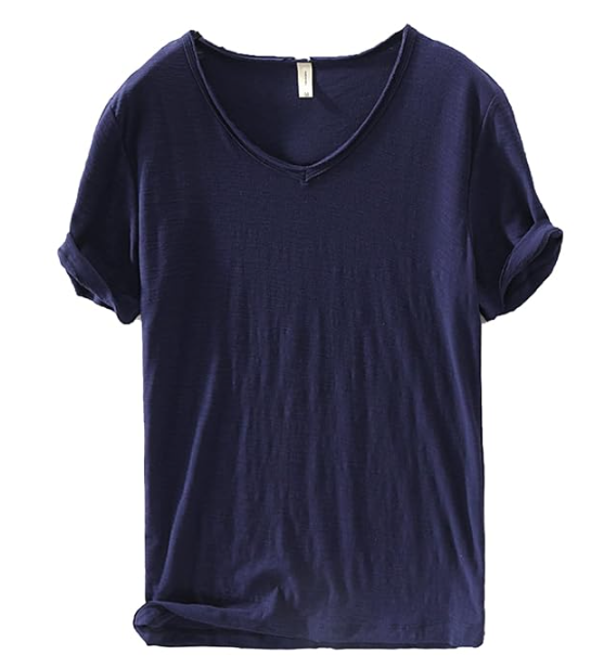 Leinen Shirt Herren | V-Ausschnitt Sommerhemd | Leicht | Atmungsaktiv Baumwolle-Dunkelblau-M-Luzern Mode