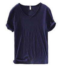 Leinen Shirt Herren | V-Ausschnitt Sommerhemd | Leicht | Atmungsaktiv Baumwolle-Dunkelblau-M-Luzern Mode
