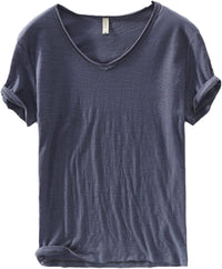 Leinen Shirt Herren | V-Ausschnitt Sommerhemd | Leicht | Atmungsaktiv Baumwolle-Grau-M-Luzern Mode