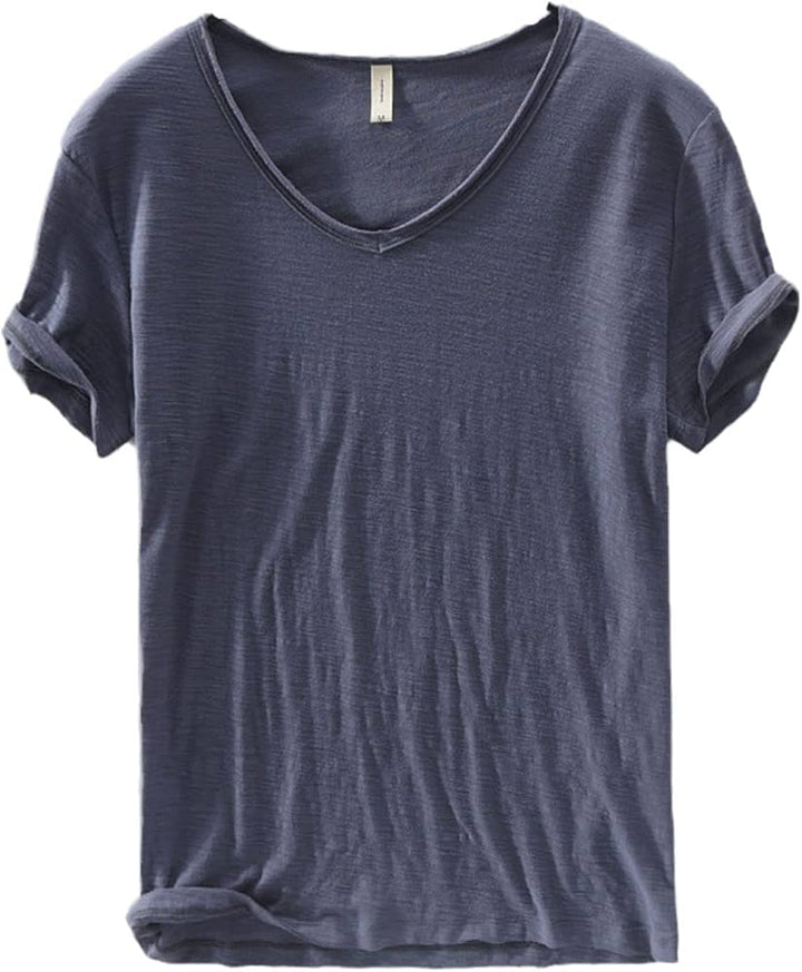 Leinen Shirt Herren | V-Ausschnitt Sommerhemd | Leicht | Atmungsaktiv Baumwolle-Grau-M-Luzern Mode