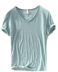 Leinen Shirt Herren | V-Ausschnitt Sommerhemd | Leicht | Atmungsaktiv Baumwolle-Hellgrün-M-Luzern Mode
