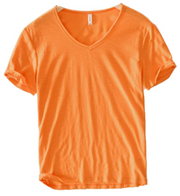 Leinen Shirt Herren | V-Ausschnitt Sommerhemd | Leicht | Atmungsaktiv Baumwolle-Orange-M-Luzern Mode