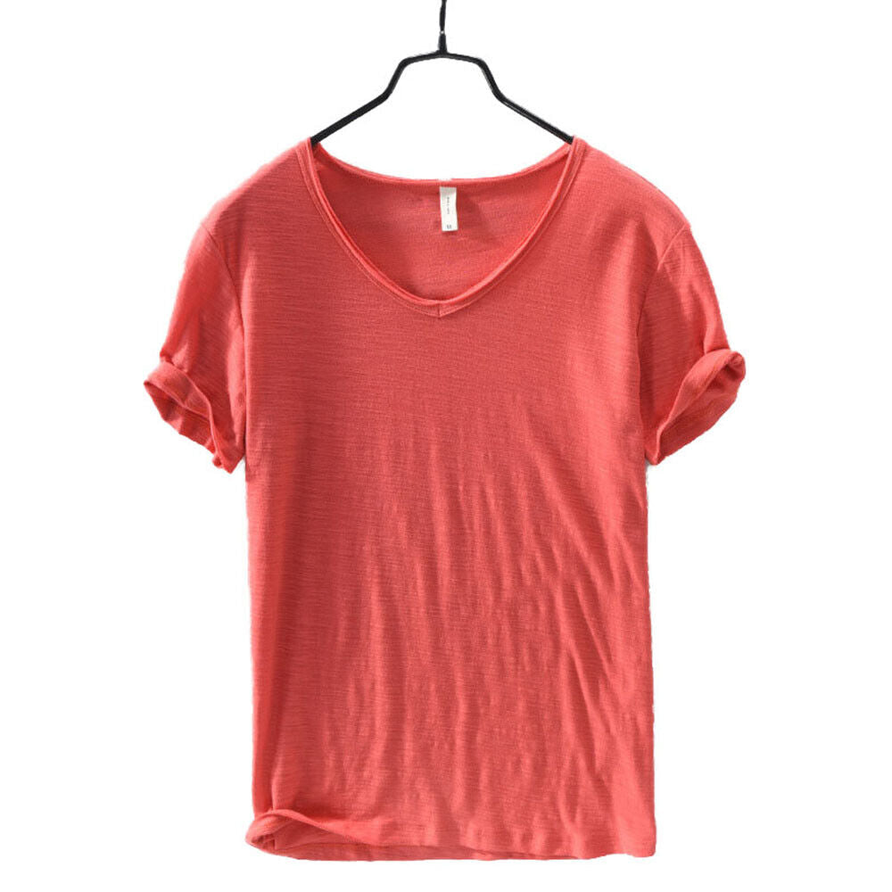 Leinen Shirt Herren | V-Ausschnitt Sommerhemd | Leicht | Atmungsaktiv Baumwolle-Rot-M-Luzern Mode