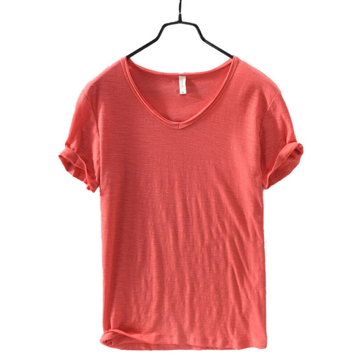 Leinen Shirt Herren | V-Ausschnitt Sommerhemd | Leicht | Atmungsaktiv Baumwolle-Rot-M-Luzern Mode
