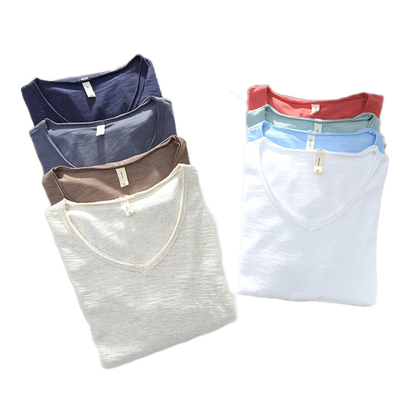 Leinen Shirt Herren | V-Ausschnitt Sommerhemd | Leicht | Atmungsaktiv Baumwolle-Luzern Mode