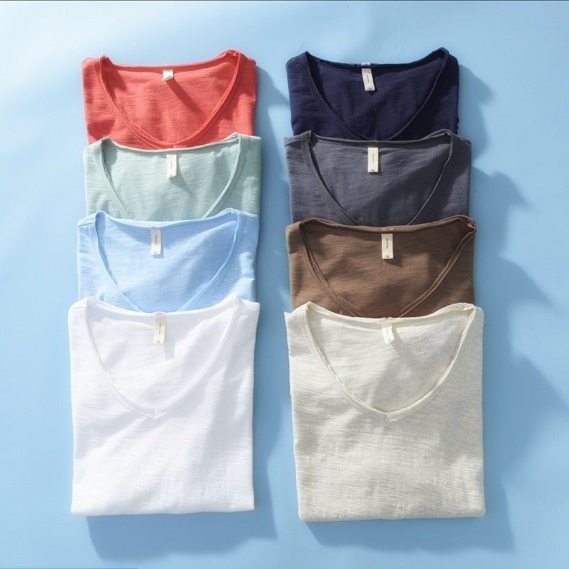 Leinen Shirt Herren | V-Ausschnitt Sommerhemd | Leicht | Atmungsaktiv Baumwolle-Luzern Mode