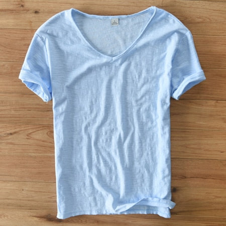 Leinen Shirt Herren | V-Ausschnitt Sommerhemd | Leicht | Atmungsaktiv Baumwolle-Luzern Mode