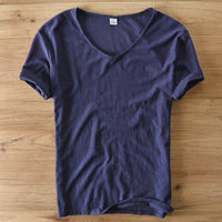 Leinen Shirt Herren | V-Ausschnitt Sommerhemd | Leicht | Atmungsaktiv Baumwolle-Luzern Mode