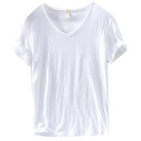 Leinen Shirt Herren | V-Ausschnitt Sommerhemd | Leicht | Atmungsaktiv Baumwolle-Weiß-M-Luzern Mode