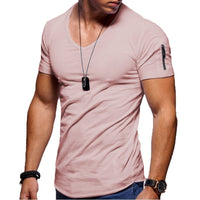 Herren T-Shirt | Kurze Ärmel | Muskel Fit | V-Ausschnitt | Unifarben | Dehnbarkeit-Altrosa-S-Luzern Mode