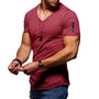 Herren T-Shirt | Kurze Ärmel | Muskel Fit | V-Ausschnitt | Unifarben | Dehnbarkeit-Bordeauxrot-S-Luzern Mode