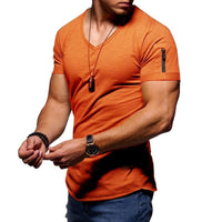 Herren T-Shirt | Kurze Ärmel | Muskel Fit | V-Ausschnitt | Unifarben | Dehnbarkeit-Orange-S-Luzern Mode