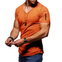 Herren T-Shirt | Kurze Ärmel | Muskel Fit | V-Ausschnitt | Unifarben | Dehnbarkeit-Orange-S-Luzern Mode