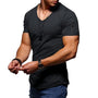 Herren T-Shirt | Kurze Ärmel | Muskel Fit | V-Ausschnitt | Unifarben | Dehnbarkeit-Schwarz-S-Luzern Mode