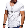 Herren T-Shirt | Kurze Ärmel | Muskel Fit | V-Ausschnitt | Unifarben | Dehnbarkeit-Weiß-S-Luzern Mode