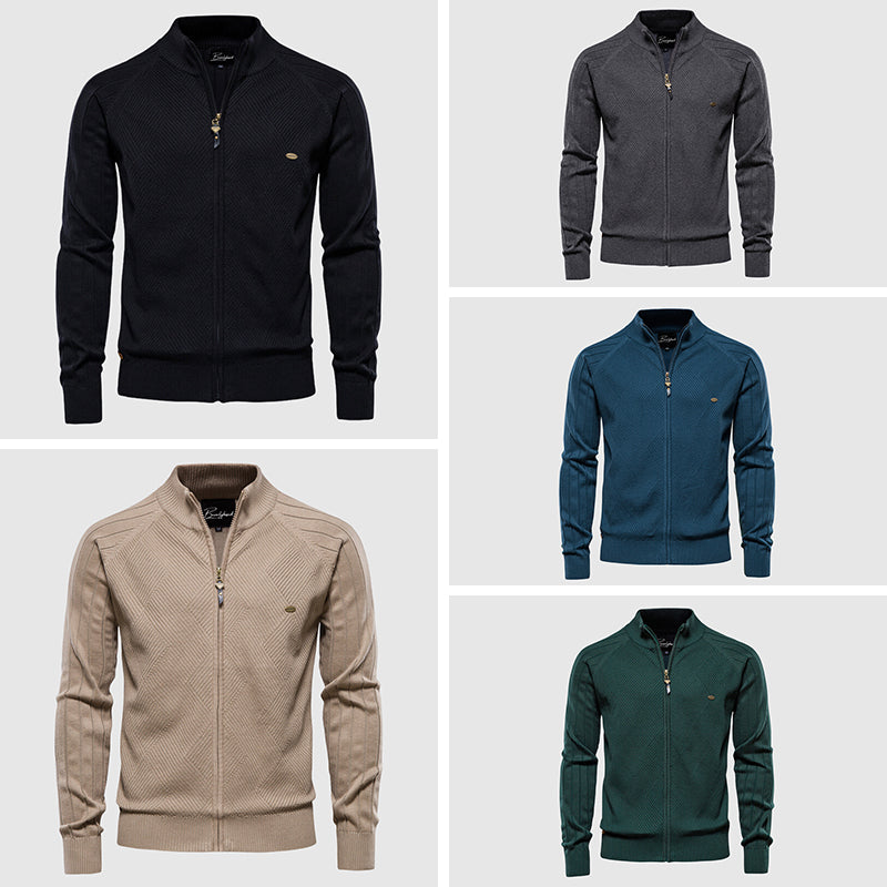Herren Strickjacke mit Reißverschluss und Rautenmuster-Luzern Mode