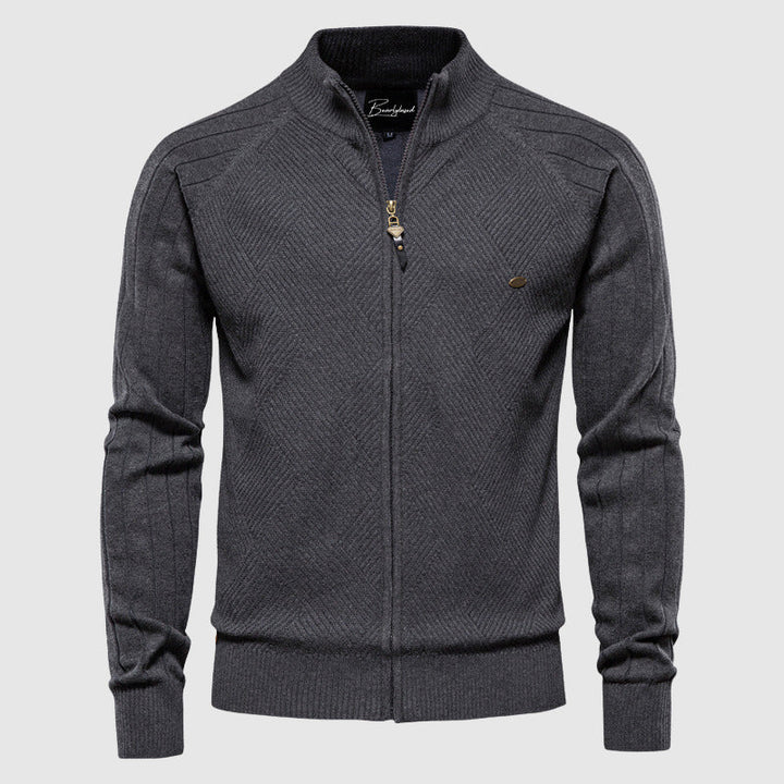 Herren Strickjacke mit Reißverschluss und Rautenmuster-Grau-XS-Luzern Mode