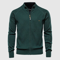 Herren Strickjacke mit Reißverschluss und Rautenmuster-Grün-XS-Luzern Mode