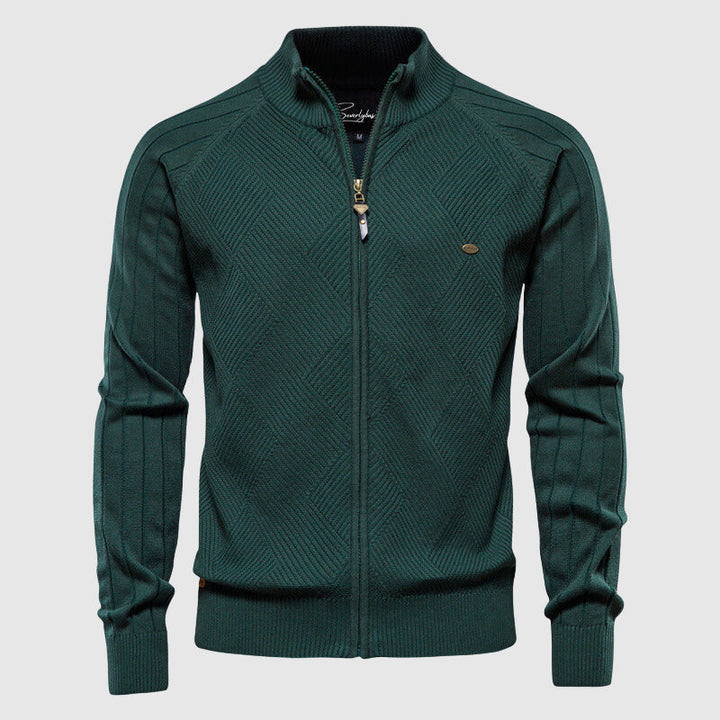 Herren Strickjacke mit Reißverschluss und Rautenmuster-Grün-XS-Luzern Mode