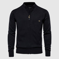 Herren Strickjacke mit Reißverschluss und Rautenmuster-Schwarz-XS-Luzern Mode