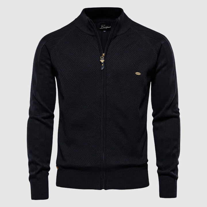 Herren Strickjacke mit Reißverschluss und Rautenmuster-Schwarz-XS-Luzern Mode