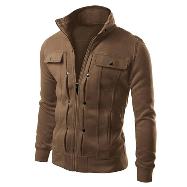 Herren Jacke | Stehkragen | Reißverschluss | Druckknopfdetails-Braun-S-Luzern Mode