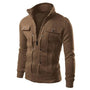 Herren Jacke | Stehkragen | Reißverschluss | Druckknopfdetails-Braun-S-Luzern Mode