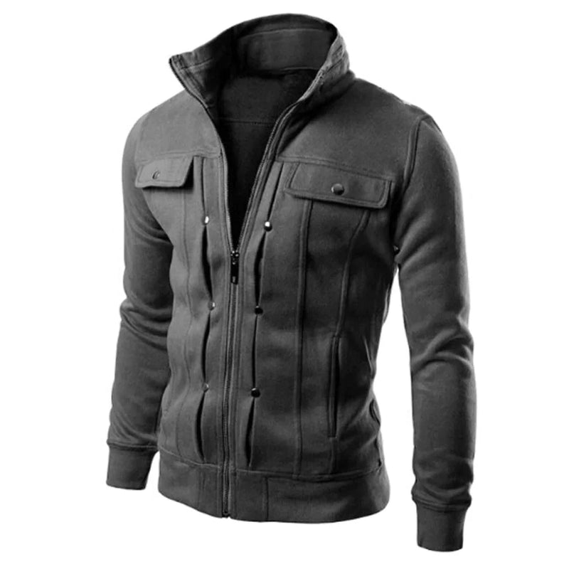 Herren Jacke | Stehkragen | Reißverschluss | Druckknopfdetails-Dunkelgrau-S-Luzern Mode