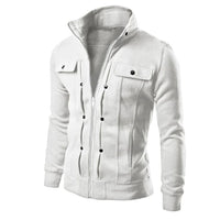 Herren Jacke | Stehkragen | Reißverschluss | Druckknopfdetails-Weiß-S-Luzern Mode