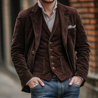 Herren Bekleidungsset | Jacke | Weste | 2-teilig | Cord | Tailliert-Braun-S-Luzern Mode