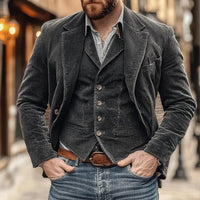 Herren Bekleidungsset | Jacke | Weste | 2-teilig | Cord | Tailliert-Schwarz-S-Luzern Mode