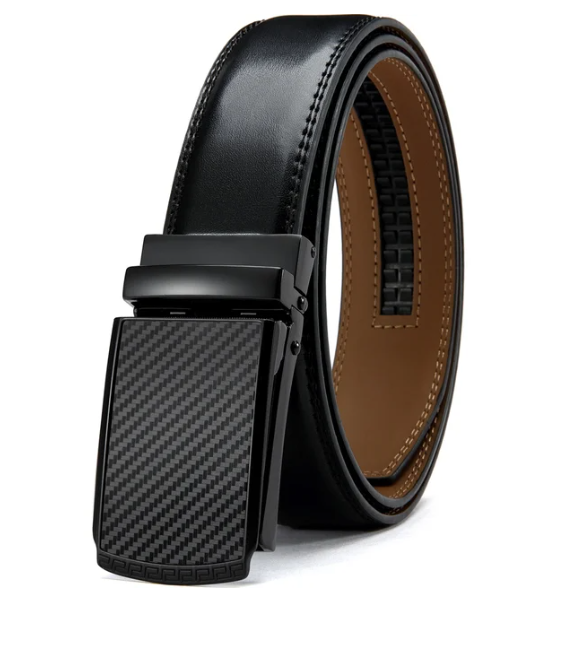 Herren Automatik Gürtel mit Ratschenverschluss Leder-Schwarz-115cm-Luzern Mode
