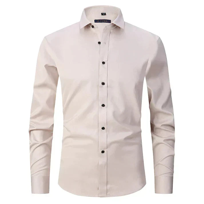 Herren Businesshemd bügelfrei mit Anti-Falten-Technologie-Beige-XS-Luzern Mode