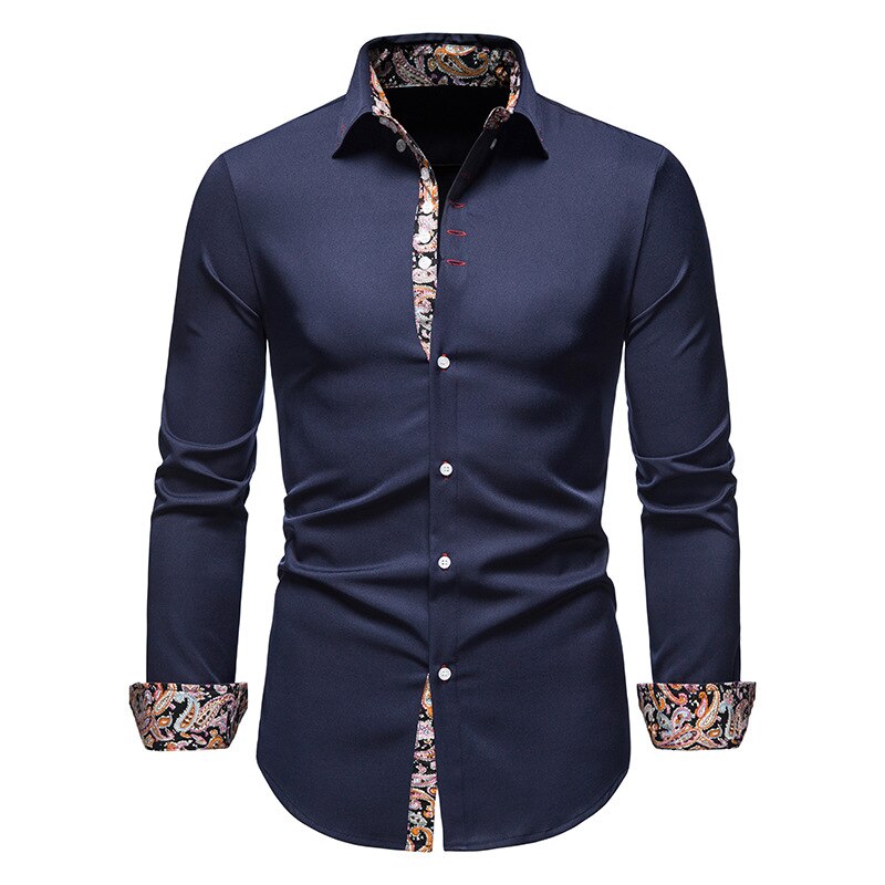 Herrenhemd mit Muster - Elegantes Langarm Businesshemd-Dunkelblau-S-Luzern Mode