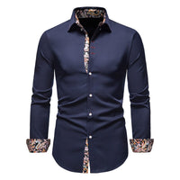 Herrenhemd mit Muster - Elegantes Langarm Businesshemd-Dunkelblau-S-Luzern Mode