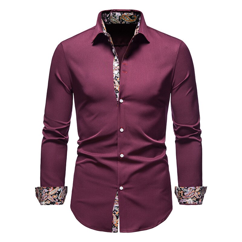 Herrenhemd mit Muster - Elegantes Langarm Businesshemd-Rot-S-Luzern Mode