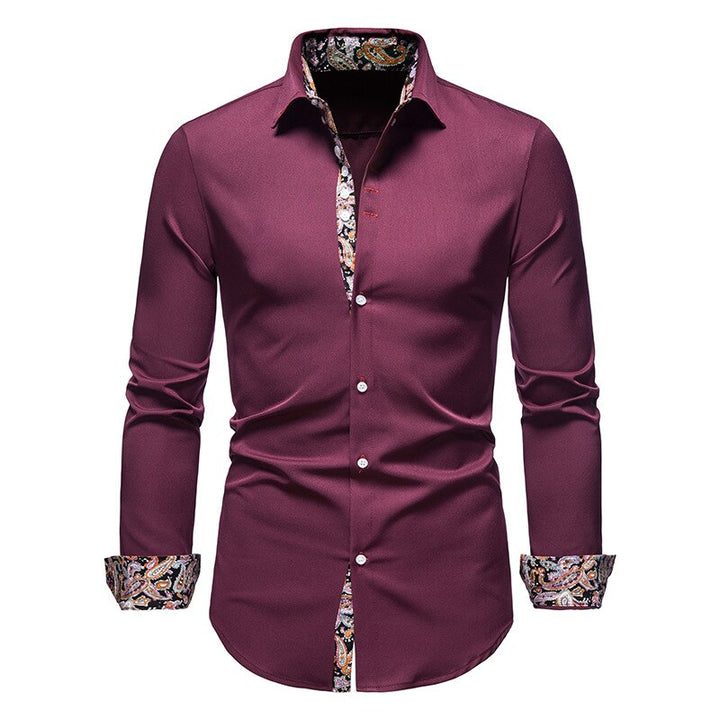 Herrenhemd mit Muster - Elegantes Langarm Businesshemd-Rot-S-Luzern Mode