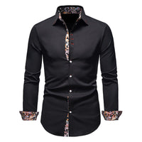 Herrenhemd mit Muster - Elegantes Langarm Businesshemd-Schwarz-S-Luzern Mode