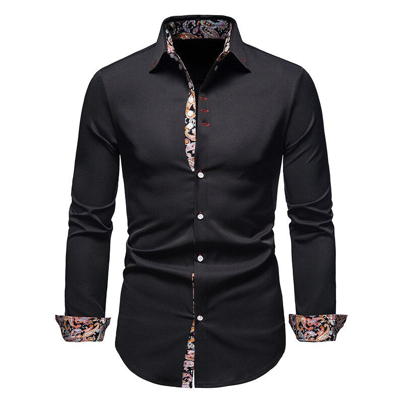 Herrenhemd mit Muster - Elegantes Langarm Businesshemd-Schwarz-S-Luzern Mode