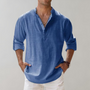 Herren Leinenhemd mit Stehkragen - Freizeitmode 2023-Blau-S-Luzern Mode
